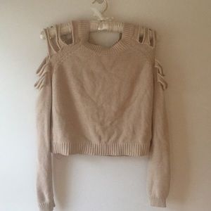 Forever 21 Tan Cropped Sweater cut out sleeves